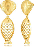 LILIE&WHITE Gold Fish Dangle Earrings for Women With Trendy Shell Earrings Chic Mermaid Seashell Earring Fashion Jewelry Gift