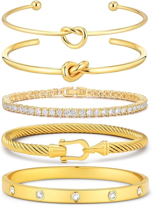 18 K Gold Plated Love Bangle Bracelet Stack Cuff Jewelry for Women Jewelry Set for Women Gift with Box