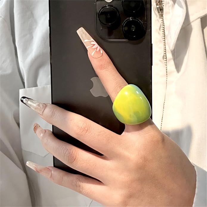 PINK TOWN Resin Chunky Ring, Multicolor Acrylic Stackable Rings Set Vintage Plastic Knuckle Rings Aesthetic Y2k Statement Rings Thick Dome Finger Joint Ring for Women