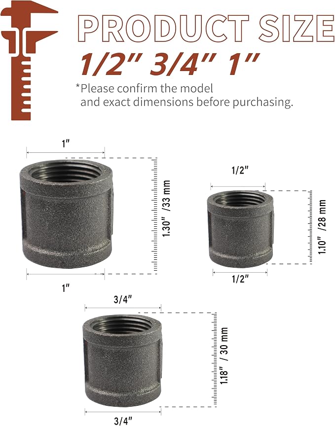 Black Cast Iron 1" Pipe Fitting Coupling, DIY Pipe Decor and Furniture - Image 5