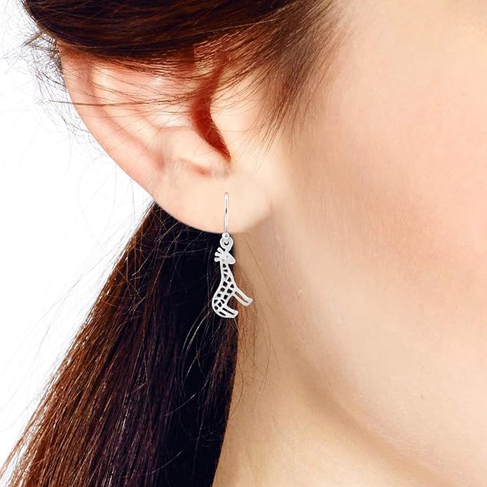 AeraVida Fun and Adorable Little Giraffes .925 Sterling Silver Fishhook Dangle Earrings for Safari and African Wildlife Inspired Fashion Accessories with Animal and Nature Vibes