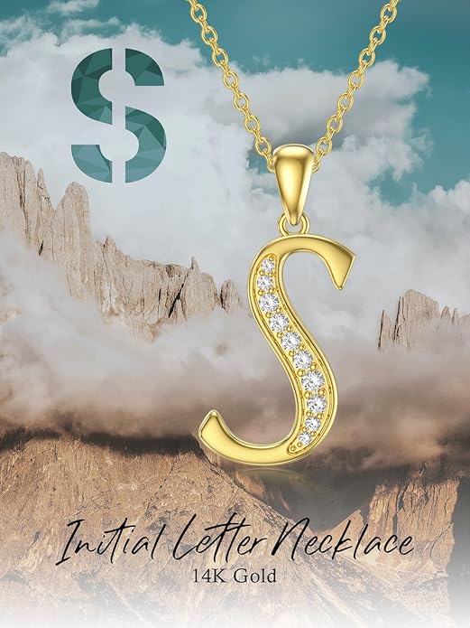 14k Gold Initial Necklace for Women, Solid Gold Moissanite Letter Pendant Necklaces Jewelry for Her Birthday Valentines Day Gifts for Mom Wife Christmas Gifts for Girlfriend Sister