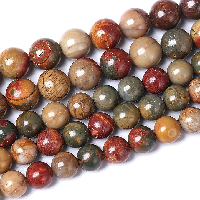 6mm 60pcs Natural Picasso Jasper Beads Healing Power Stones Round Loose Gemstone Beads for Jewelry Making DIY Bracelet Necklace 15"