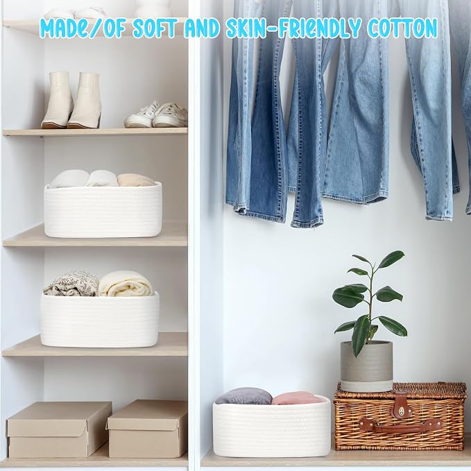 3 Pack Storage Baskets for Organizing, 13.7×9.5×6.3", Cotton Rope Basket for - Image 4