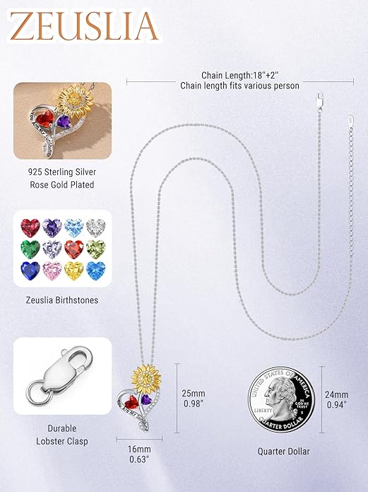 Valentine's Day Gifts for Wife 925 Sterling Silver Double Birthstone Pendant Necklaces I Love You for Always and Forever Necklace Anniversary Birthday Gifts for Wife Girlfriend Mom Her