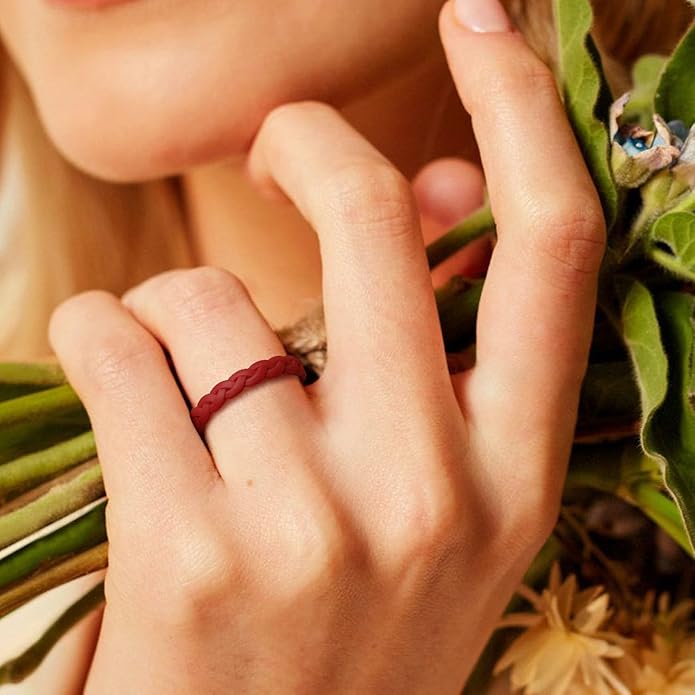 Egnaro Thin Silicone Anniversary Rings:2.5mm Wide - 2mm Thick Woven Design Statement Rubber Wedding bands Women,2-5 Variety Multipack