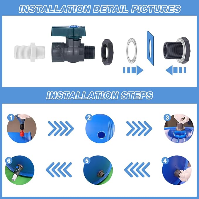 Enoch's Land PVC Rain Barrel Spigot Kit, 3/4" Rain Barrel Valve - Image 3