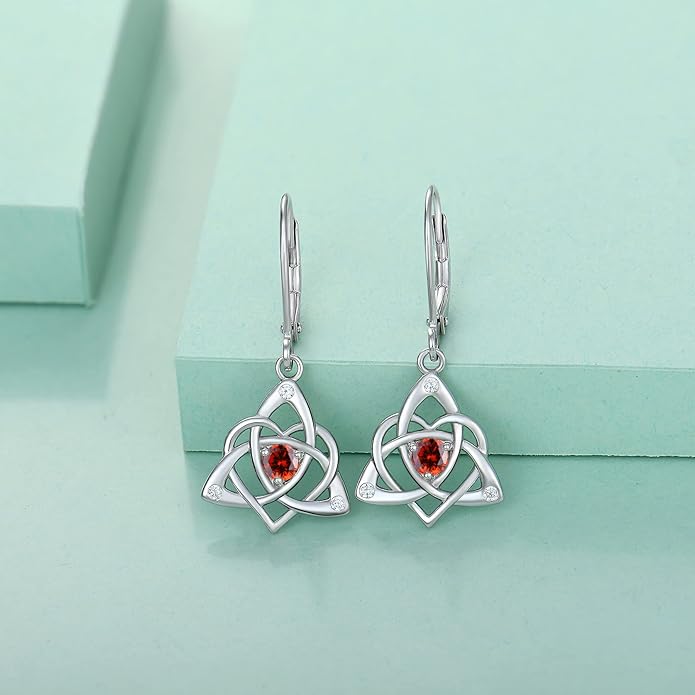 Starchenie Celtic Knot Dangle Earrings Sterling Silver Trinity Love Knot Leverback Earrings Gemstones Jewelry for Women