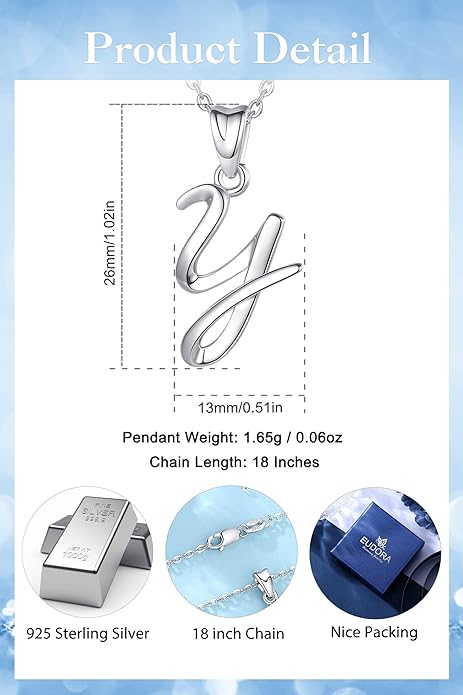 EUDORA Sterling Silver Initial Necklaces for Women, Classic 26 Letter Neckless Gifts for Girls, Sister, Mother Daughter, 18 inch Chain