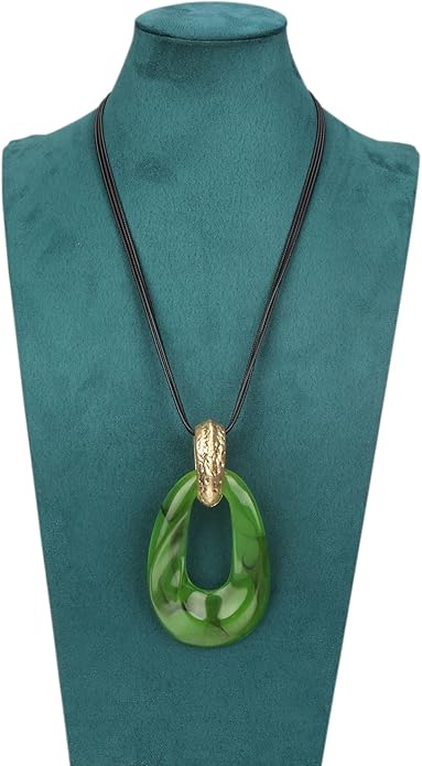 GelConnie Leather Necklace for Women Large Pendant Long Brown Necklace Circle Leather Choker Vintage Sweater Necklace Gold Chunky Boho Necklaces for Women