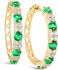 Women's Huggie Hoops with Birthstone 925 Sterling Silver Huggie Stud Hypoallergenic 14K Gold Plated Moissanite Earrings -Emerald Sapphire Ruby Hoop Earrings, Size 20 25mm