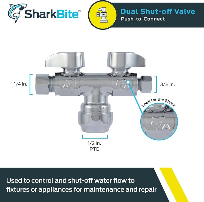 SharkBite Dual Shut Off Quarter-Turn Brass Ball Valve, 1/2 Inch Push to Connect - Image 2