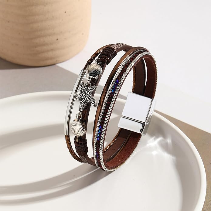 VIBILIA Boho Leather Wrap Bracelets for Women Multi-Layer Bracelets with Strong Clasp Jewelry for Women