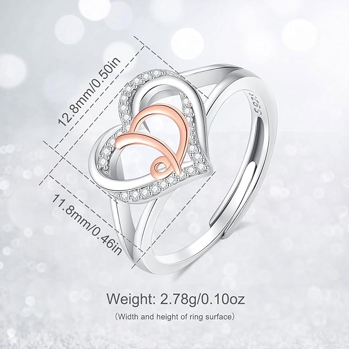 INFUSEU 925 Sterling Silver Initial Heart Ring for Women Girls, Adjustable Size