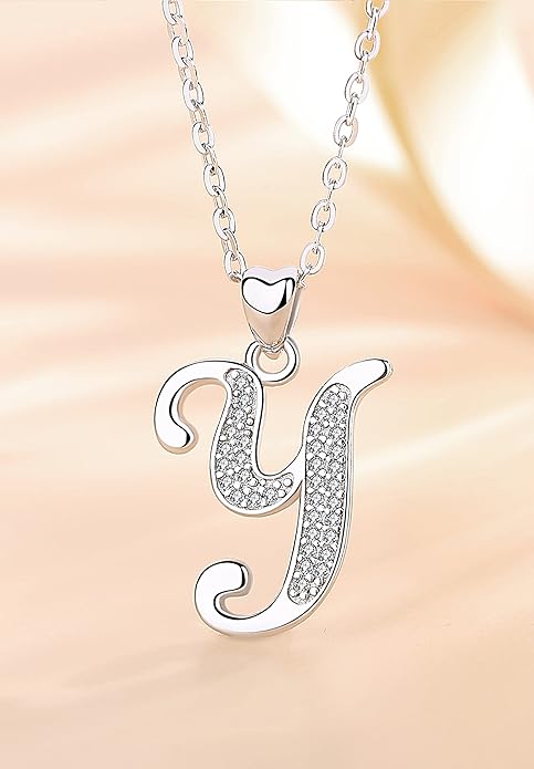AEONSLOVE 925 Sterling Silver Initial Necklaces for Women, 26 Letters Pendants Necklace Gift for Mother, Daughter, Wife, 18 Inch Chain
