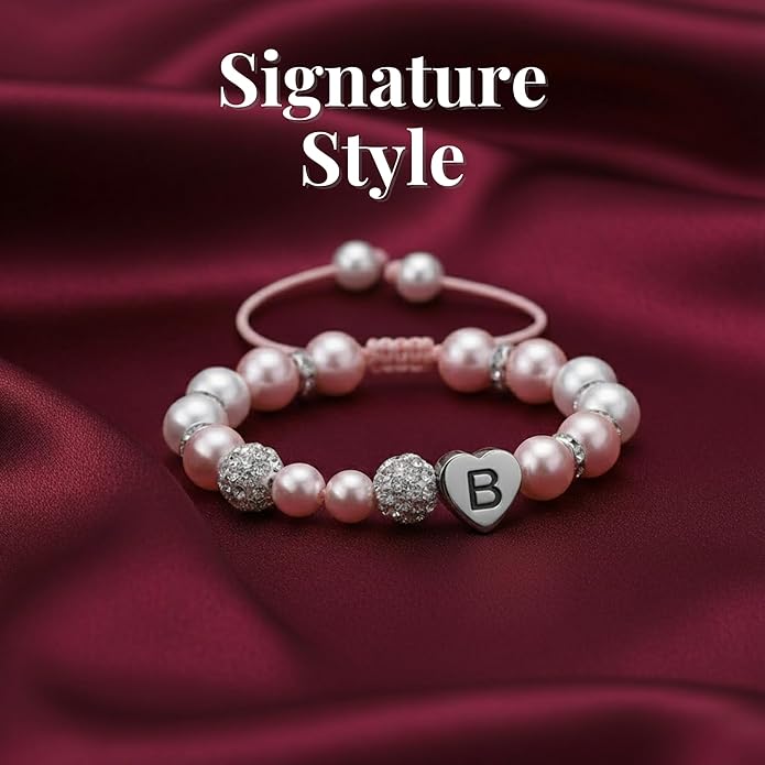 Solza Heart Bead Initial Bracelet – Personalized Stainless Steel Beaded Bracelet with Letter Charm, Adjustable Heart Bracelet, Fashion Jewelry Gift, Stackable Personalized Jewelry Accessory