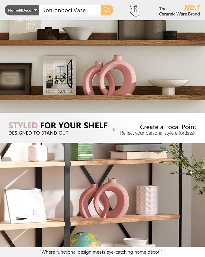Set of 2 Pink Ceramic Vases for Home Decor Accents - Image 6