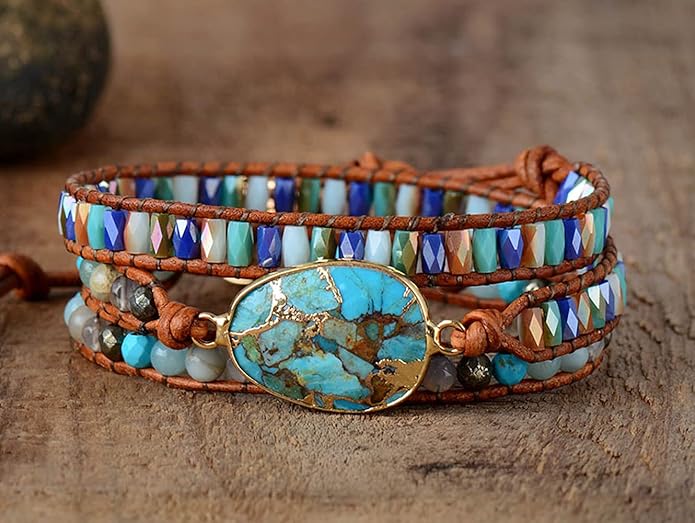 ZOSOJONA Women Wrap Bracelets Boho Natural Stone Jasper Turquoises Strand Bracelet Jewelry Collection