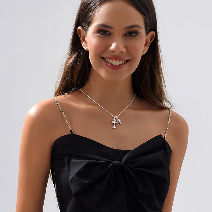 Zeffy Cross Necklace for Women,18K Gold/Silver Plated Tiny Cubic Zirconia Cross Pendant Necklace for Women Simple Layered Cross Necklaces for Women
