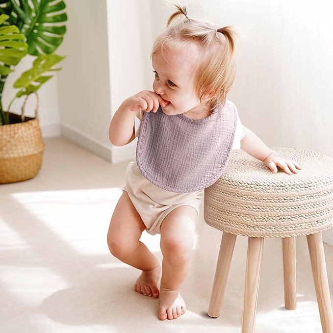 8-Pack Baby Muslin Bibs, Soft Cotton Drool Bibs for Boys Girls, Adjustable and Absorbent Newborn Bib Set for Feeding and Drooling