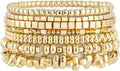 Gold Plated Beaded Bracelets for Women Trendy, 14K Gold Plated Stack Cross Pearl Gold Plated Bead Stretch Bracelets Set Elastic Hypoallergenic Bracelets Jewelry Gifts