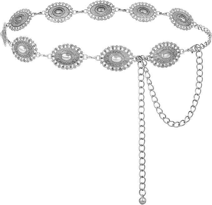 FIORETTO Metal Waist Chain Link Belt for Women Western Cowgirl Boho Turquoise Belts for Dress Jeans Country Concert Outfit