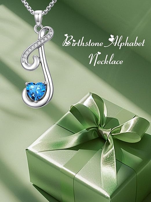 Valentines Day Gifts for Women Alphabet A to Z Initial Birthstone Pendant Necklaces for Women - 18k White Gold Plated Personalized Name Jewelry Valentine Mothers Day Birthday Gifts for Women Her Girlfriend