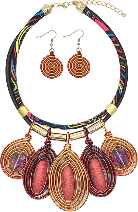 Statement African Necklace For Women African Jewelry Costume Earring Sets Tribal Fashion Colorful Big Rhinestone Crystal Pendent Collar Choker Bold Chunky Bib Handmade
