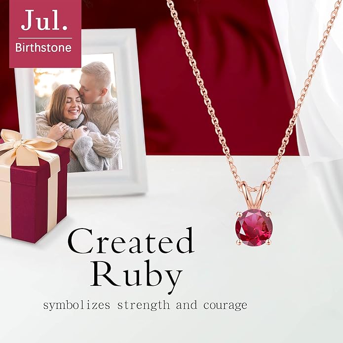 SMILEST Birthstone Necklace for Women Mom Wife, 1ct Sparkle Round Cut Birthstone Pendant 925 Sterling Silver Necklace Gifts for Women Mom Wife Friend