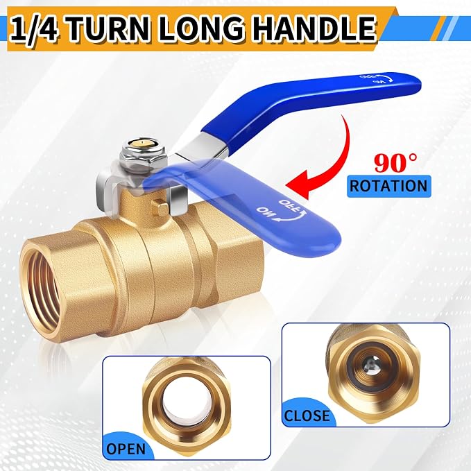 3/4 inch Forged Brass Ball Valve, 600 WOG Long Handle Metal Plumbing Full Bore - Image 7