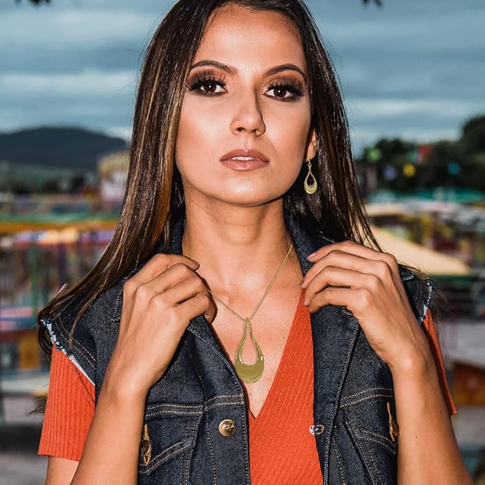 Madison Tyler Gold Plated Jewelry Set for Women | Silver Teardrop Pendant Necklace Trendy | Long Necklace with Snake Chain | Fashion Dangle Earring Set
