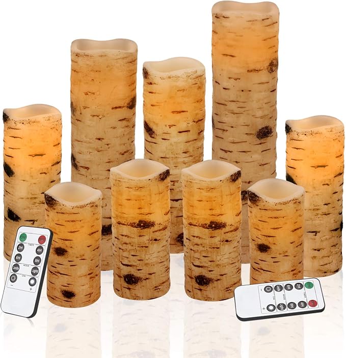 Flameless Candles Battery Operated Candles Birch Effect 4" 5" 6" 7" 8" 9" Set - Image 2