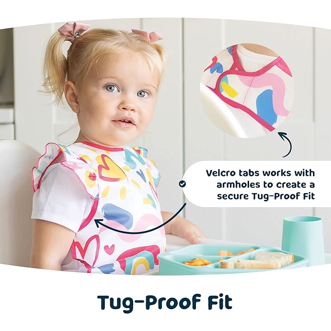 Tiny Twinkle Short Sleeve Apron Baby & Toddler Bib for Girls – Waterproof, Mess-Proof Bibs for Eating & Feeding, Machine Washable,Perfect Holiday Gift (Unicorn Confetti, 2-4Y)