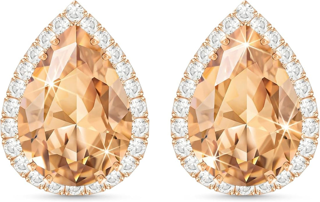Linawe Women Stud Earrings, Teardrop Diamond Moissanite Cubic Zirconia Earrings Studs Rhinestone Jewelry Gold/Silver/Rose Gold