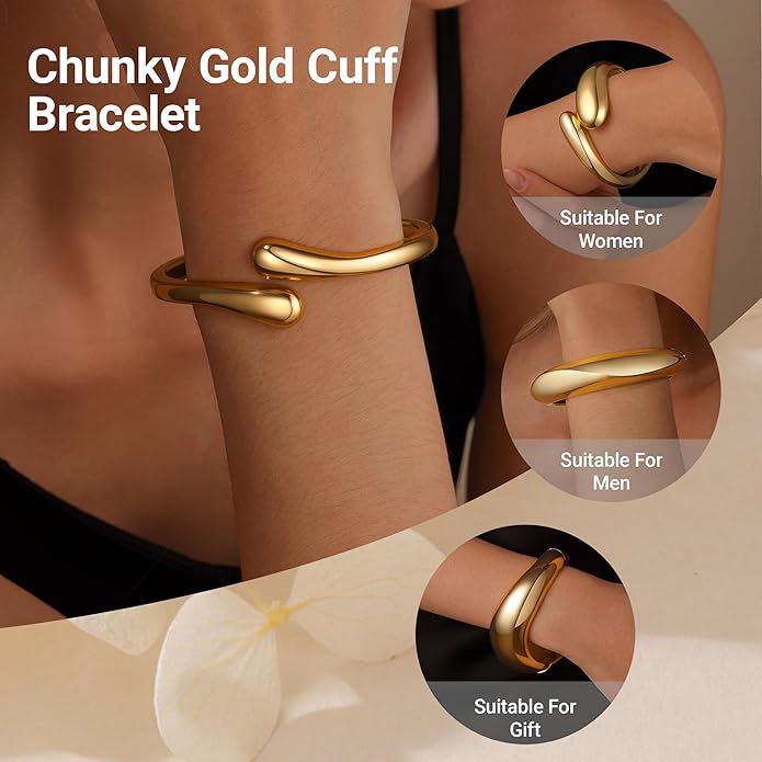 Chunky Gold Bangle Bracelets for Women, Premium Zamak 3 Alloy with 14K PVD Vacuum-Ion Plating & Electrophoretic Finish, Ideal for Parties, Weddings, Christmas & Valentine’s Day Gifts