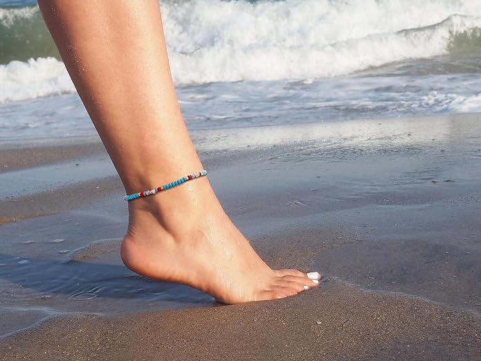 XIJIN 18 Pieces Elastic Beaded Anklets for Women Handmade Beach Boho Colorful Beads Ankle Bracelets Set