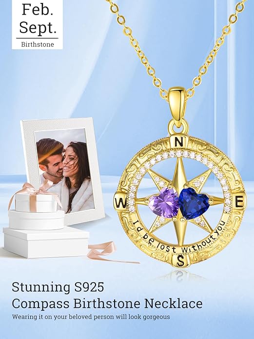 Valentine's Day Gifts for Wife 925 Sterling Silver Double Birthstone Pendant Necklaces I Love You for Always and Forever Necklace Anniversary Birthday Gifts for Wife Girlfriend Mom Her