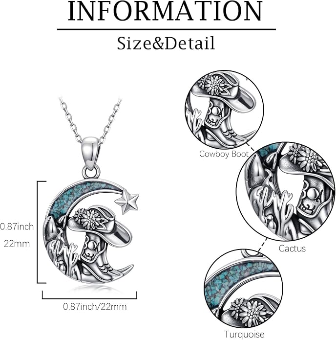 Western Cowboy Necklace 925 Sterling Silver Horseshoe Pendant Western Jewelry Cowgirl Gifts for Women Girlfriend Cowboy Cowgirl