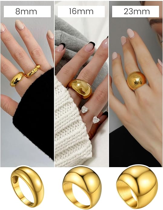 GOLDCHIC JEWELRY Chunky Dome Ring for Women, Stainless Steel Bold Stacking Croissant Statement Ring For Men (Size 7-12, Custom)