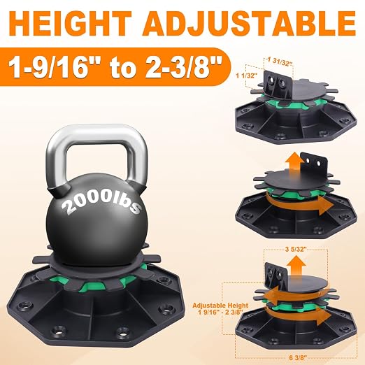 24 Pack Adjustable Deck Support Pedestals, 1-9/16" to 2-3/8" Height | Deck - Image 3