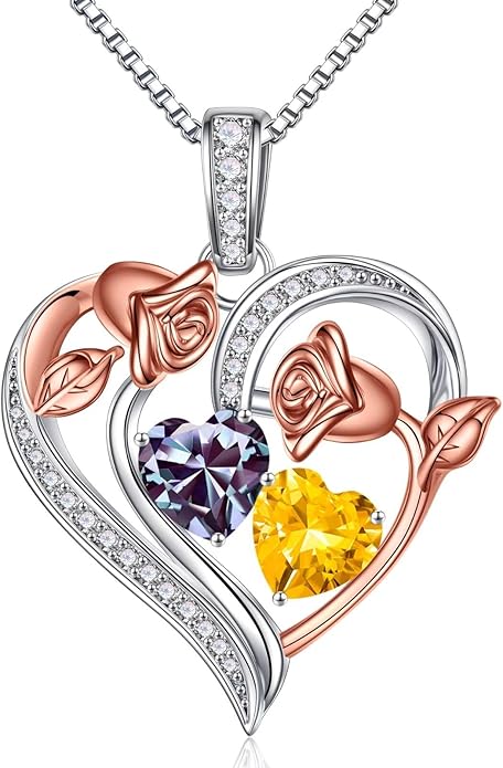 Iefil Valentines Day Gifts for Her - 925 Sterling Silver Rose Heart Necklace, Birthstone Jewelry, Anniversary Birthday Gifts for Wife Girlfriend Mom Daughter