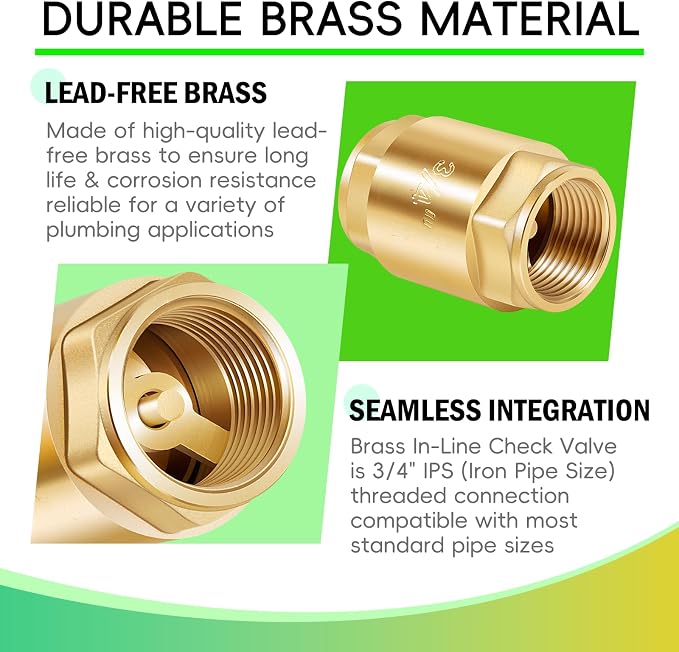 Brass In-Line Check Valve 3/4 Inch FNTP, One Way Water Hose Check Valve | - Image 5