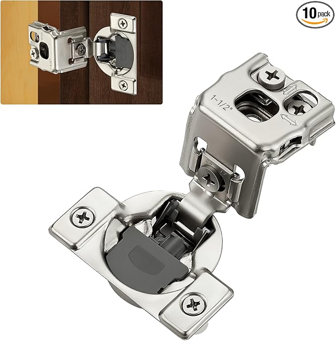 Satin Nickel Cabinet Hinges 1-1/2 Inch Overlay 10 Pack | Stainless Steel Build by HomeExpert