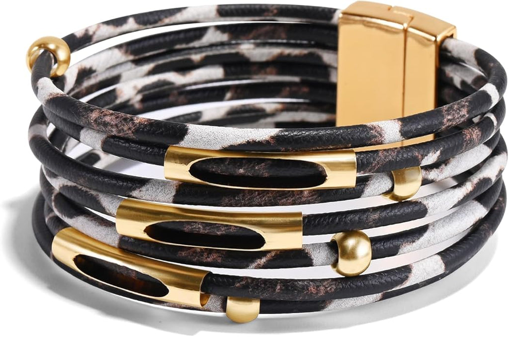 Wrapped Bracelets for Women,Leather Bracelet,Boho Bracelets for Women,Multi-Layer Pearl Crystal Bracelet Bangle Jewelry