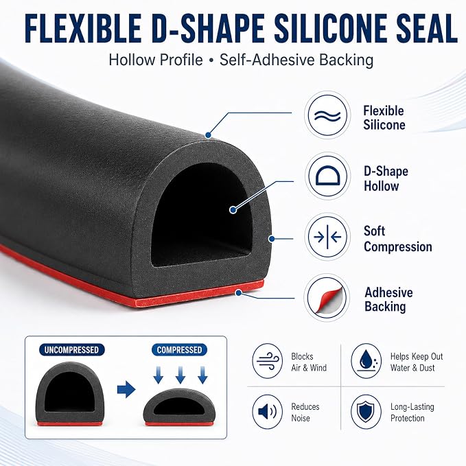 20FT Silicone Weather Stripping Door Seal, 0.4 x 0.3 Inch - Image 4
