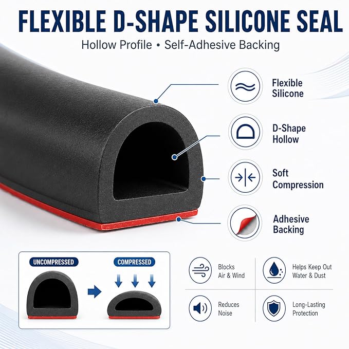 20FT Silicone Weather Stripping Door Seal, 1.0 x 1.0 Inch, deep gaps - Image 4