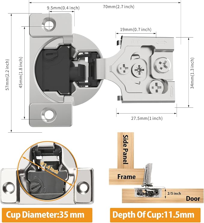 2 Pack 3/8" Overlay 4D Soft Close Concealed Hinges - Image 6