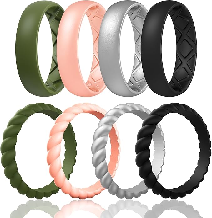 Egnaro Women's Bridal Rings Sets, Inner Arc Ergonomic Breathable Design Silicone Rubber Wedding Bands