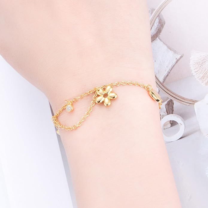 Women's 925 Sterling Silver Bracelet, Non Tarnish 18K Gold Plated Bracelets for Women, Dainty Chain Simple Jewelry Cute Handmade Minimalist for Gift