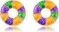 MardiGras Stud Earrings for Women Glitter Delicate Compact Flower Mask Hat Lips Stud Earring Charm Green Purple Gold Carnival Earring Cute MardiGras Jewelry Accessories for Women